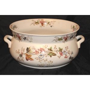 Very Large English Earthenware Planter With Floral Decoration, Late 19th Century, Length: 53 Cm