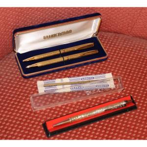 Waterman Gold-plated Ballpoint Pens In A Box And A 20th Century Silver Globus Judaica Pen