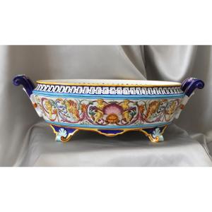 Fine Bordeaux Earthenware Planter With Polychrome Decoration Of Putti, 19th Century Jules Vieillard