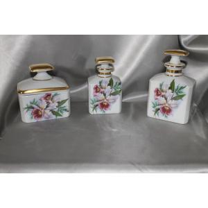 Limoges Porcelain Toilet Set With Iris Decoration Signed By René Caire, 1950s