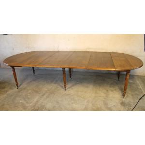 Oval-shaped 6-legged Oak Table With 4 Extensions, Mid-19th Century
