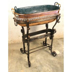 Large Copper And Wrought Iron Planter In The Haute Epoque Style, Early 20th Century