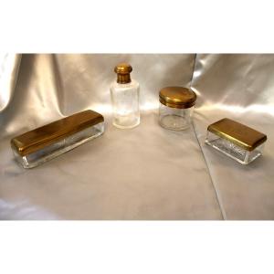 Louis XVI Style Engraved Glass Toiletry Set, Late 19th Century