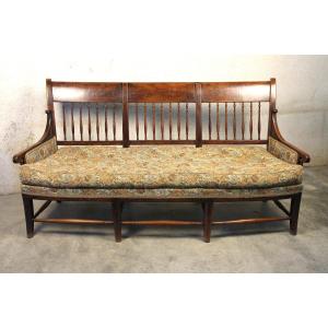 Radassier - Provençal Bench In Fruit Wood From The 18th Century Directoire Period