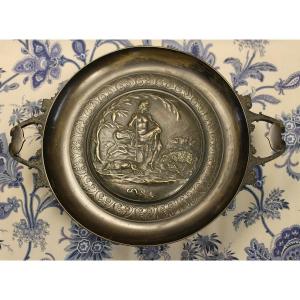 Large Bronze-mounted Cup With Antique Shepherd Decoration Signed Richard, 19th Century