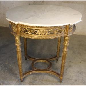 Louis XVI Style Gilded Carved Wooden Pedestal Table, 19th Century