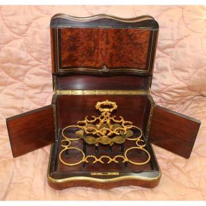 Napoleon III Curved Liqueur Cellar In Tuya Burl And Blackened Pear Wood, 19th Century