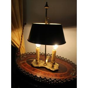 Louis XV-louis XVI Transition Style Bronze Bouillotte Lamp With 2 Lights, 20th Century