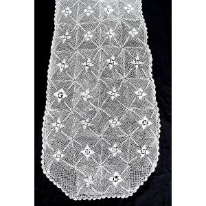 Pair Of Handmade Lace Curtains With Floral Decoration D: 250 X 55 Cm Each