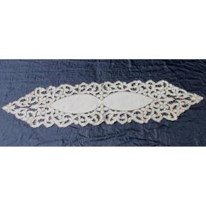 Large Openwork Embroidery Centerpiece From The Art Deco Period, Length: 162 Cm