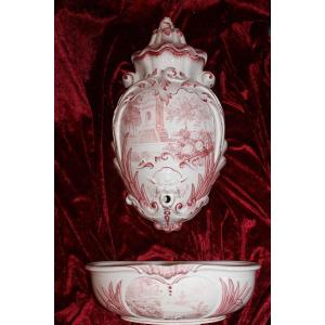 Wall Fountain In Earthenware From Creil And Montereau With Waterfall Decoration, Late 19th Century