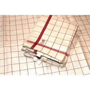 6 Red Striped Tea Towels In Linen And Cotton Blend With Embroidered Initials Om, New Condition