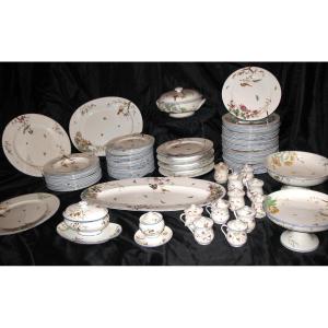 Fine Bordeaux Earthenware Dinner Service With Nella Decoration Featuring Flowers And Birds, 19th Century