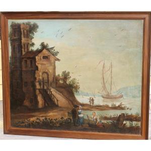 Seascape, Oil On Canvas, In The Style Of Charles Lacroix Of Marseille, 19th Century