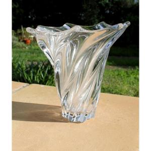 20th Century Crystal Vase With Flared Shape And Gadrooned Details