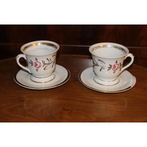 Pair Of Paris Porcelain Chocolate Cups With Floral Decoration, 19th Century