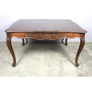 Large Carved Walnut Desk With Extensions, Provençal Style, Late 19th Century
