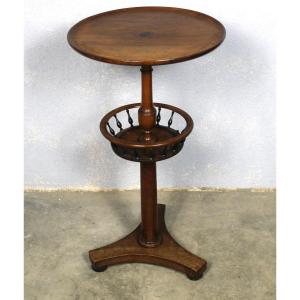 Mahogany Side Table Or Work Table With Empire-style Cabaret Top, 19th Century