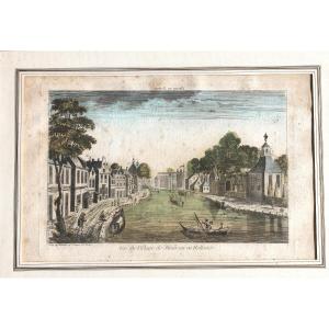 View Of Maârsen In Holland. Framed And Watercolor Optical View, 18th Century.