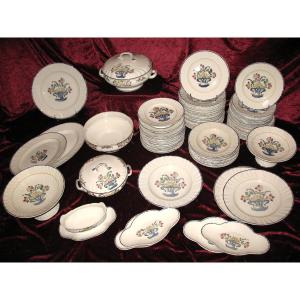 Longwy Earthenware Dinner Service With Floral Decoration, 101 Pieces