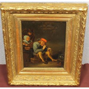 Interior Scene: The Pipe Smoker, Dutch School, 19th Century, Framed Oil On Canvas