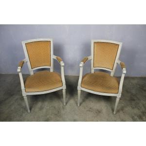 Pair Of Louis XVI Style Beechwood Armchairs, 20th Century