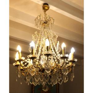Bronze Chandelier With 12 Pendants Early 20th Century Period
