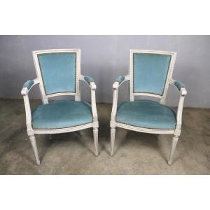 Pair Of Louis XVI Style Beech Armchairs, 20th Century