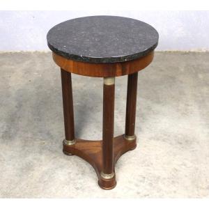 Small Empire-style Pedestal Table In Mahogany And Bronze With A Black Marble Top, 19th Century