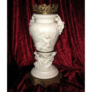 Large Vase In Biscuit Supported Signed E. Jammes Nineteenth