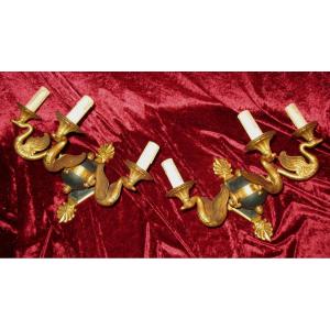 Pair Of Empire Style Bronze Wall Lights