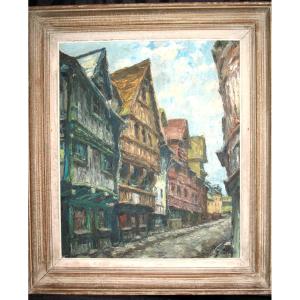 Oil On Panel Street Rouen Gaston Laborde