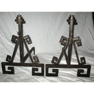 Pair Of Landiers - Art Deco Andirons
