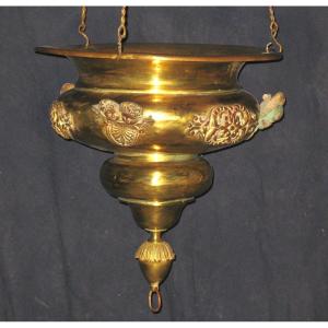 Large Chapel Or Church Pendant Lamp, Restoration Period With Cherubs Decor