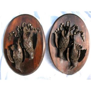 Pair Of 19th Century Black Forest Carved Wooden Hunting Trophies