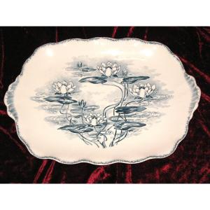 Presentation Tray In Sarreguemines Earthenware, Nénuphar Decor