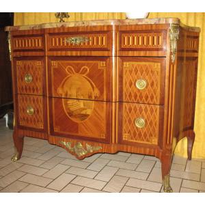 Commode With Projection And Curved Sides In Transition Style Marquetry Stamped Giblin