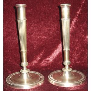 Pair Of Empire Period Silvered Bronze Candlesticks