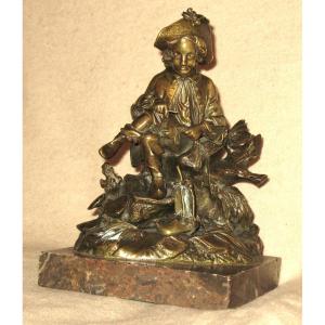 Bronze 19th Century On Marble Base: Poet At The Water's Edge
