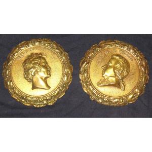 Pair Of Louis XVI Style Bronze Medallions With The Effigy Of Mozart And Beethoven