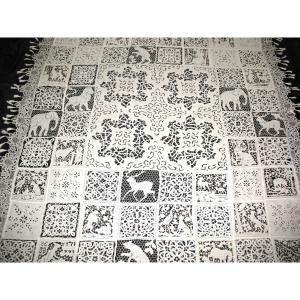 Tablecloth Or Bedspread In Luxeuil Lace And Richelieu Embroidery, 19th Century