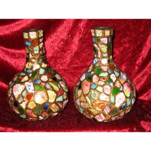 Pair Of Picplate Mosaic Vases From The Mid-20th Century