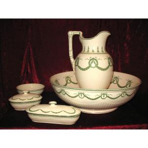 Sarreguemines Earthenware Toilet Service, 19th Century Louis XVI Style, Laurel Decoration