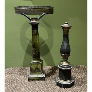Two 19th Century Painted Sheet Metal Lamp Bases