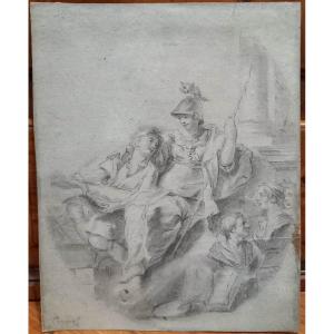 School Of Charles Coypel, Eighteenth Century "minerva, Allegory Of The Arts" Drawing