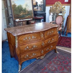 Chest Of Drawers Bois De Violette Royal Flanders Marble Top. 18th Century Regency Period