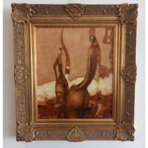 Jean-louis Mendrisse (born In 1955) "conciliabule" Oil On Canvas