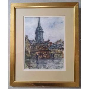 Jean-pierre Jouan (born In 1943) "trouville Sainte Catherine Church" Mixed Media