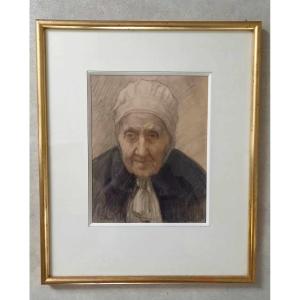 Lucien Pénat, (1873-1955) “old Woman In Bourbonnais” Drawing