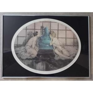 Louis Icart (1888-1950) “elegant Girls With The Blue Buddha”
